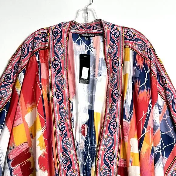 Tolani Collection Raelyn Open Front Kimono Cardigan Abstract Red Womens 2X - Picture 2 of 11